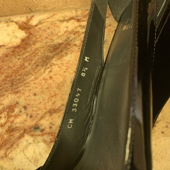 Stuart Weitzman Black Patent Peep Toe Wedges-8.5M - Picture 12 of 12